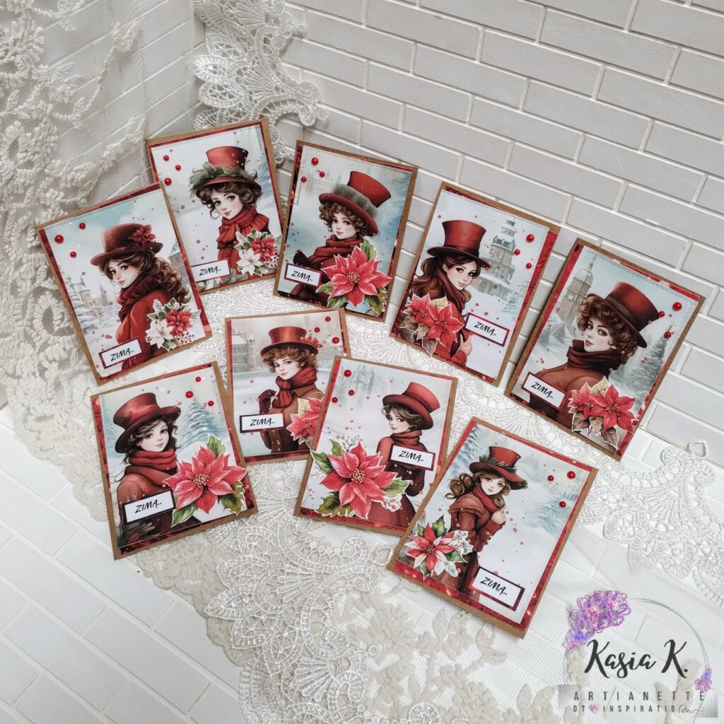 Kolekcja Christmas Carol, SET 01 ATC, digi Artianette scrapbooking mini karty ATC inspiracja Katarzyna Klakla