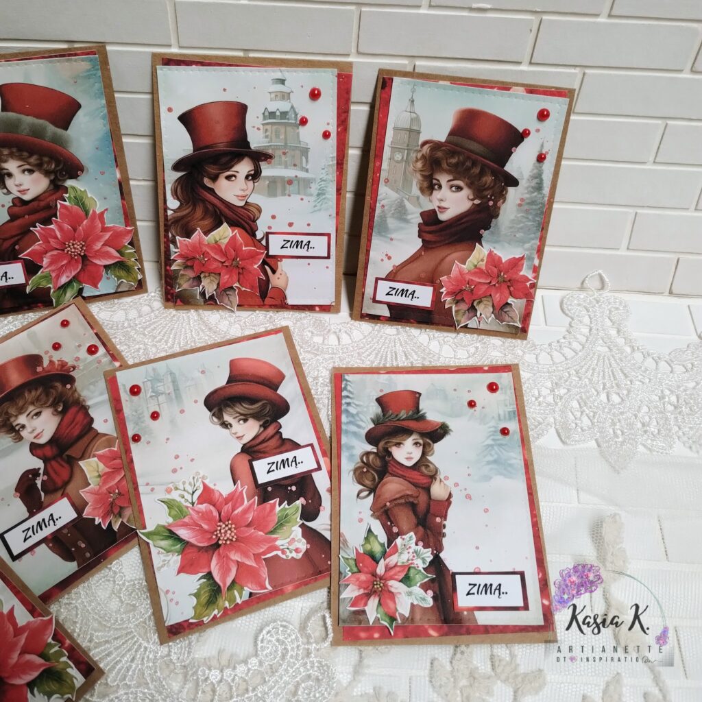 Kolekcja Christmas Carol, SET 01 ATC, digi Artianette scrapbooking mini karty ATC inspiracja Katarzyna Klakla