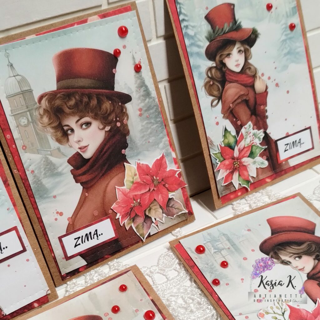Kolekcja Christmas Carol, SET 01 ATC, digi Artianette scrapbooking mini karty ATC inspiracja Katarzyna Klakla