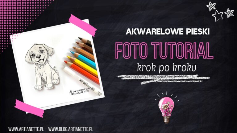 akwarelowe pieski, foto tutorial krok po kroku, scrapbooking inspiracja Artianette digi do druku, Handmade by Ki