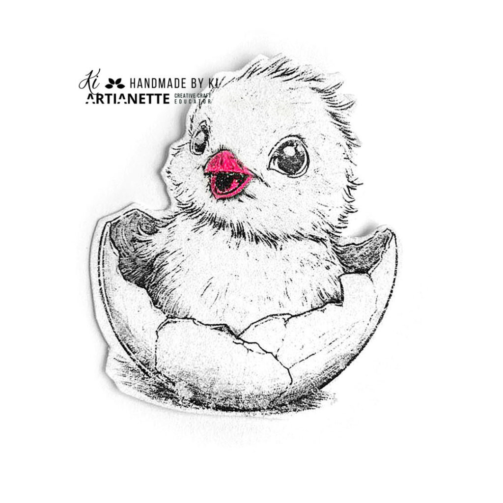 kolorowanka Artianette, kurczątko do kolorowania foto tutorial krok po kroku, scrapbooking