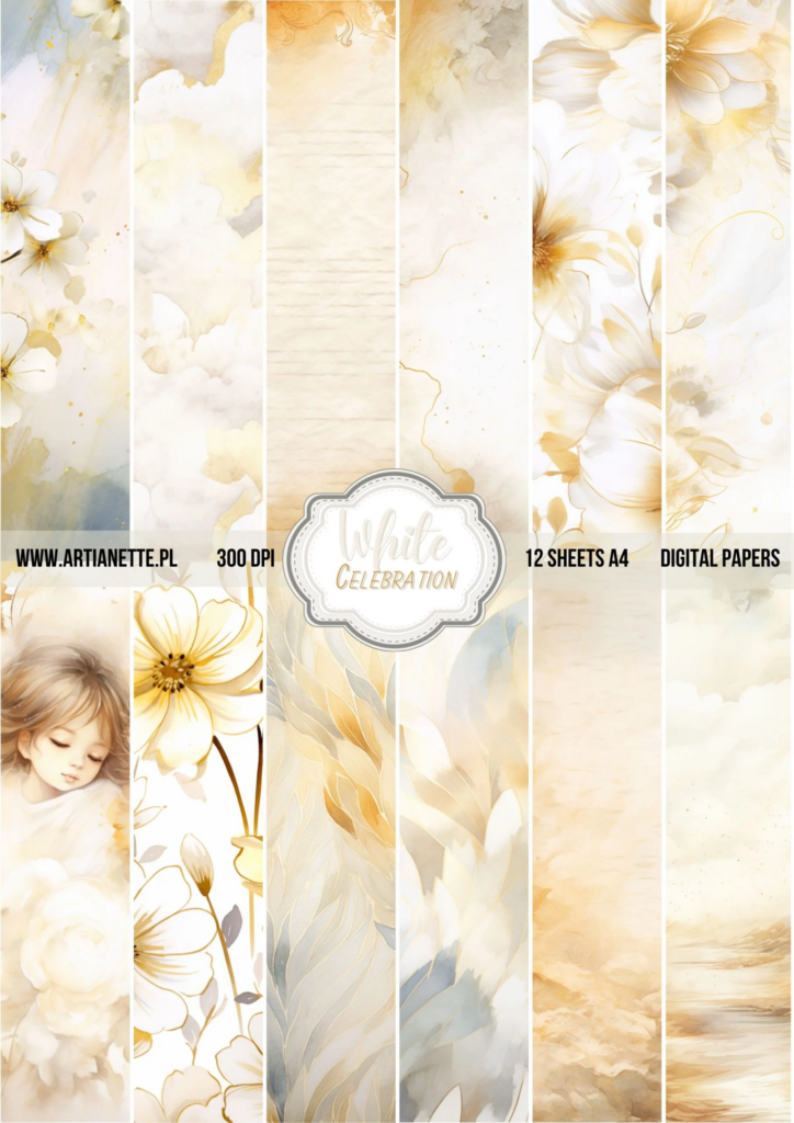 white celebration, kolekcja papierów do scrapbookingu 