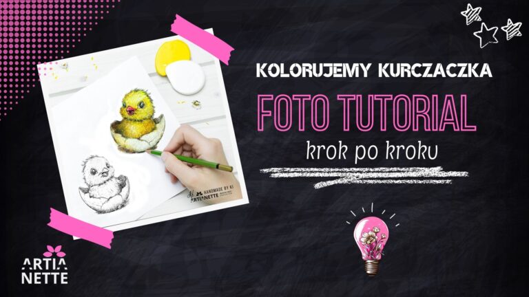 kolorowanka Artianette, kurczątko do kolorowania foto tutorial krok po kroku, scrapbooking inspiracja Artianette digi do druku, Handmade by Ki